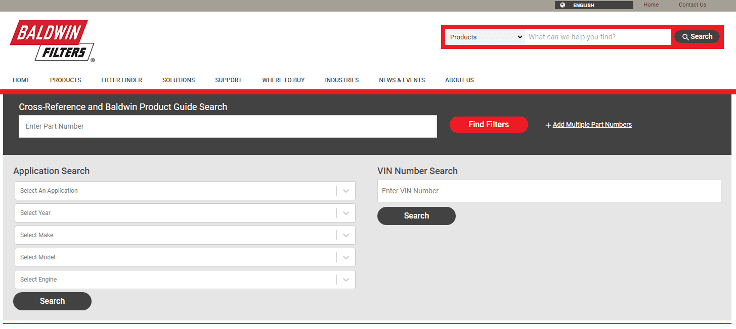 Baldwin Filter Finder Tool